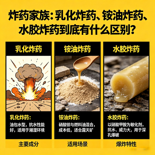 奎文炸药家族：乳化炸药、铵油炸药、水胶炸药到底有什么区别？